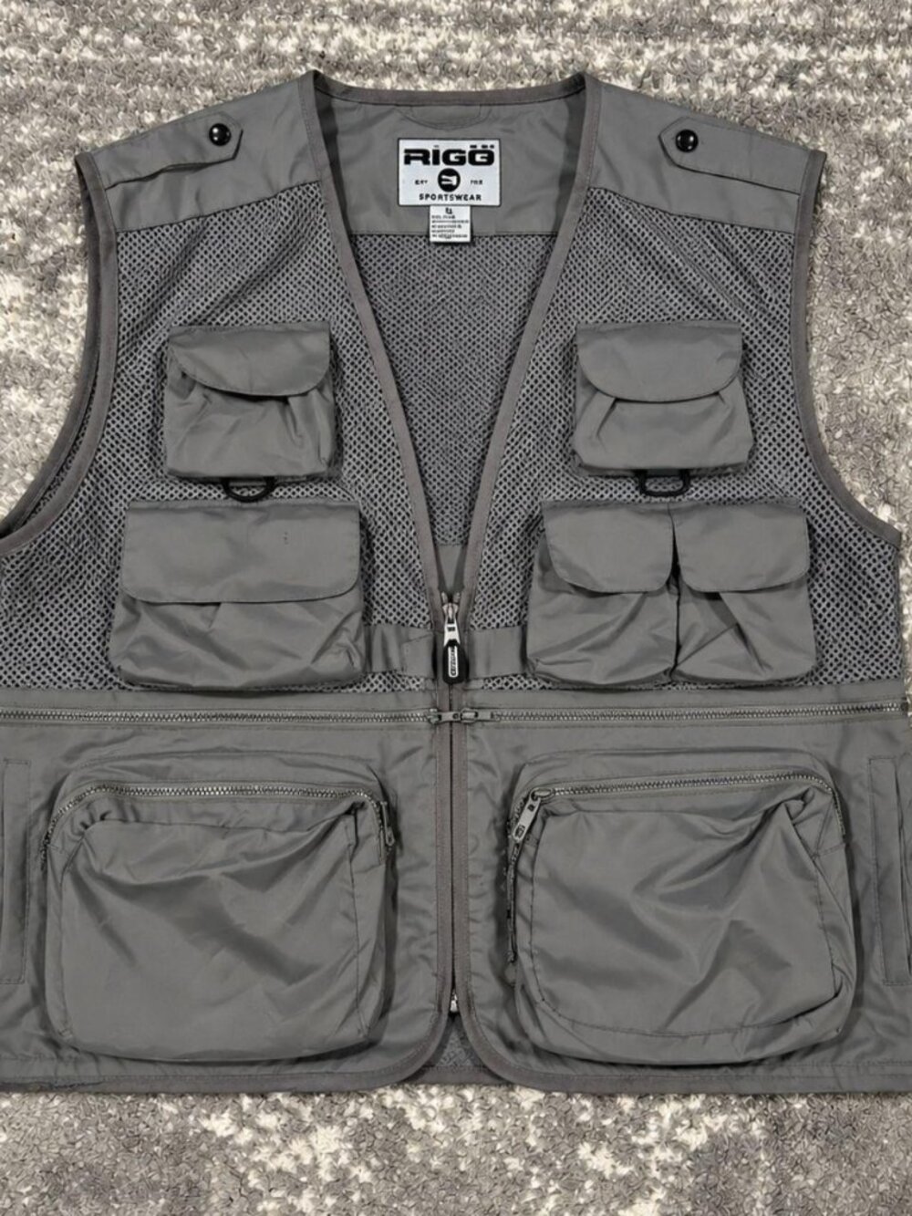RIGG Sportswear Grey Utility Tactical Fishing Vest Large